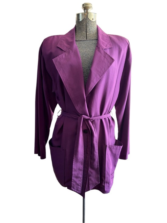 Emanuel Ungaro Jackets & Blazers - Vintage Emanuel Ungaro Silk Belted Blazer Jacket Purple Italy Oversized L